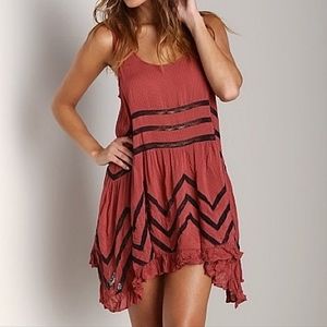 Free People Intimately Trapeze Red Black Lace Slip Dress, XS